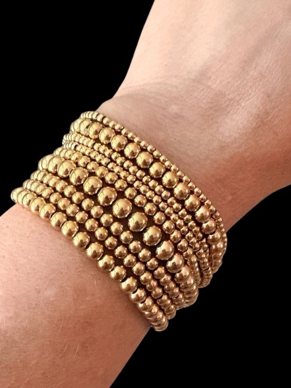 Plunder Design Gold Beaded Stacking Stretch Bracelet Set - 9 Bracelet Set